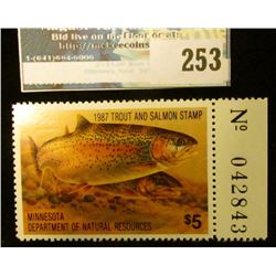 1987 Trout and Salmon Stamp Minnesota Department of Natural Resources. Mint condition, with panel nu