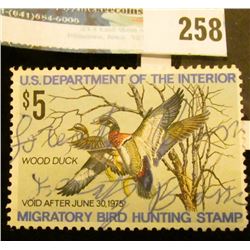 RW41 1974 Federal Migratory Bird Hunting and Conservation Stamp, signed, no gum.