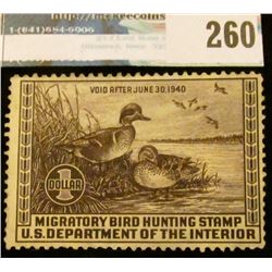 RW6 1939 Federal Migratory Bird Hunting and Conservation Stamp, not signed, no gum.
