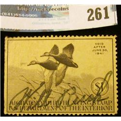 RW7 1940 Federal Migratory Bird Hunting and Conservation Stamp, signed, no gum.