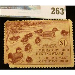 RW8 1941 Federal Migratory Bird Hunting and Conservation Stamp, not signed, no gum. Lower left corne