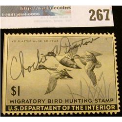 RW12 1944 Federal Migratory Bird Hunting and Conservation Stamp, signed, no gum.
