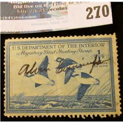 RW15 1948 Federal Migratory Bird Hunting and Conservation Stamp, signed, no gum.