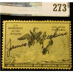 RW18 1951 Federal Migratory Bird Hunting and Conservation Stamp, signed, full gum.