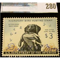 RW26 1959 Federal Migratory Bird Hunting and Conservation Stamp, signed, no gum.