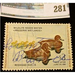 RW27 1960 Federal Migratory Bird Hunting and Conservation Stamp, signed, no gum.