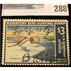 RW34 1967 Federal Migratory Bird Hunting and Conservation Stamp, signed, no gum.