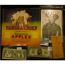George Armstrong Custer Portrait Card; Fruit Box Label "Yakima Chief Extra Choice Evaporated Apples"