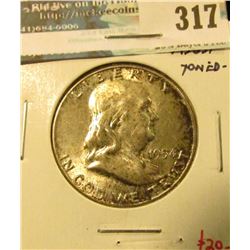 1954 Franklin Half Dollar, BU MS63+ toned, value $20