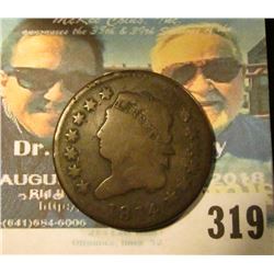 1814 U.S. Large Cent, G, crosslet 4. Small dig in reverse causing a light bend.