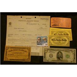 1930 International Harvester Company Invoice; 25c "Gold Bond Certificate" 1906 Series 23515 "C.E. Ba