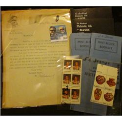 Block of six 6c Chief Joseph National Portrait Gallery Stamps; 4-stamp plateblock of 13c Pueblo Art 