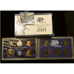 2001 S U.S. Cameo Frosted Proof Set in original box as issued. Contains Sacagawea Dollar and State Q