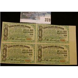 (4) attached  Rock Island and Peoria  1918-20 $30 in Gold Coin Interest bearing coupons.