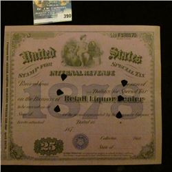 Hole canceled "United States Stamp for Special Tax Internal Revenue 1878" appears unissued, but canc