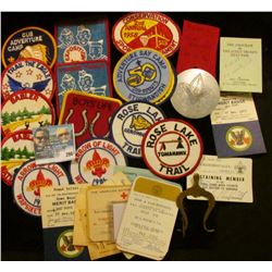 Scout Handkerchief slide with Heraldic Eagle; brass lyre device; (14) early Boy Scout Cloth Patches;