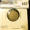 Image 1 : 1869 U.S. Three Cent Nickel, VG.
