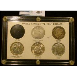 United States Type Half Dollar in a Capital holder containing 1861 S Good; 1897 P VG, 1943 P EF-AU,