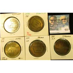 (5) Different Iowa Centennial Medals, includes: Farnhamville, Holland, Laurel, Hubbard, & Donnellson