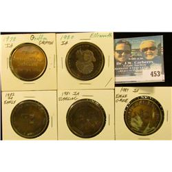 (5) Different Iowa Centennial Medals, includes: Early, Earling, Eagle Grove, Ellsworth, & Grafton, I