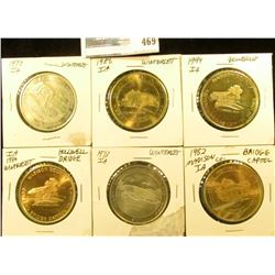 (6) Different Bridges of Madison County, Iowa Medals, all 39mm, BU.