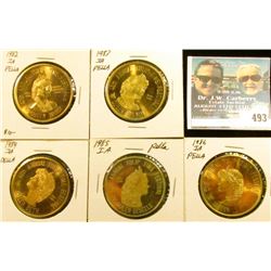 1982, 83, 84, 85, & 86 Annual Tulip Time Festival Medallions, all 39mm, Gem BU, Brass.