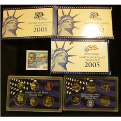 2001, 2002, AND 2005 PROOF SETS IN ORIGINAL GOVERNMENT PACKAGING.  EACH SET COMES WITH 5 PROOF STATE