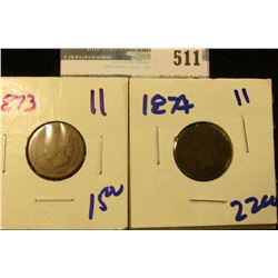1873 AND 1874 SEMI KEY DATE INDIAN HEAD CENTS