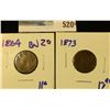 Image 1 : 1864 BRONZE AND 1873 INDIAN HEAD CENTS