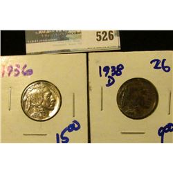 1936 AND 1938-D BUFFALO NICKELS