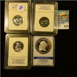 (3) SILVER ENHANCED SACAGAWEA DOLLARS, AND REPLICA 1794 FLOWING HAIR DOLLAR