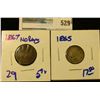 Image 1 : 1867 NO RAYS SHIELD NICKEL AND 1865 THREE CENT PIECE
