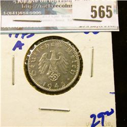 HIGH GRADE GERMAN 50 PFENNIG COIN WITH SWASTIKA