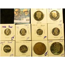 GOLD PLATED 1974 IKE DOLLAR, 1974-S PROOF IKE DOLLAR, 1983-S PROOF KENNEDY HALF DOLLAR, 1956 PROOF J