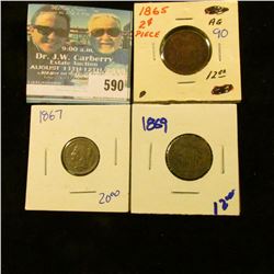 1867 THREE CENT NICKEL, 1869 SHIELD NICKEL, AND 1865 TWO CENT PIECE