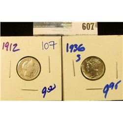 1936-S MERCURY DIME AND 1912 BARBER DIME