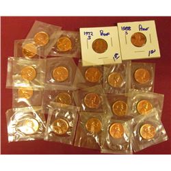 (20) PROOF LINCOLN MEMORIAL CENTS STARTING IN THE 1950'S