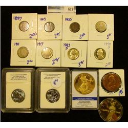 HODGEPODGE COIN LOT INCLUDES REPLICA GOLD ENHANCED 1933 ST GAUDENS DOUBLE EAGLE, SHIELD NICKEL, STAT