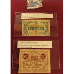 TWO WORLD WAR 1 FRENCH EMERGENCY CURRENCY NOTES