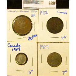 CANADIAN COIN LOT INCLUDES MONTREAL BANK TOKEN, 1927 NICKEL, 1906 LARGE CENT, AND 1907 SILVER 5 CENT