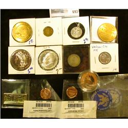 RANDOM COIN LOT INCLUDES PROOF STATUTE OF LIBERTY HALF DOLLAR, READERS'S DIGEST MEDAL, SALES TAX TOK