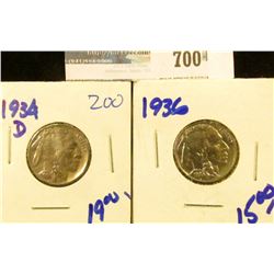 1934-D AND 1936 BUFFALO NICKELS