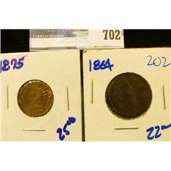 1864 TWO CENT PIECE AND 1875 INDIAN HEAD CENT