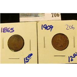 1865 AND 1909 INDIAN HEAD CENTS