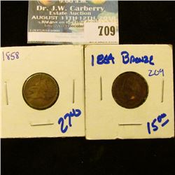 1858 FLYING EAGLE CENT AND 1864 BRONZE CIVIL WAR ERA INDIAN HEAD CENT