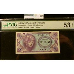 5 CENT MILITARY PAYMENT CERTIFICATE SERIES 641 GRADED ALMOST UNCIRCULATED EXCEPTIONAL PAPER QUALITY 