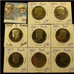 PROOF KENNEDY HALF DOLLAR LOT INCLUDES 1974-S, 87-S, 83-S, 74-S, 78-S, 01-S, 80-S, AND 90-S