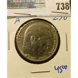 1936-A SILVER 5 MARK COIN FROM GERMANY