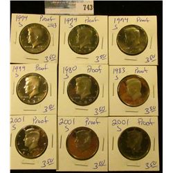 9 PROOF KENNEDY HALF DOLLARS