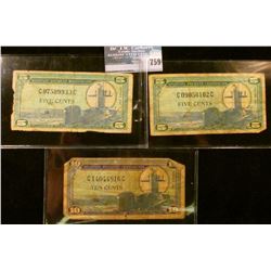 THREE MILITARY PAYMENT CERTIFICATES…  THE FIRST IS A 10 CENT SERIES 681 NOTE.  THE OTHER TWO ARE FIV